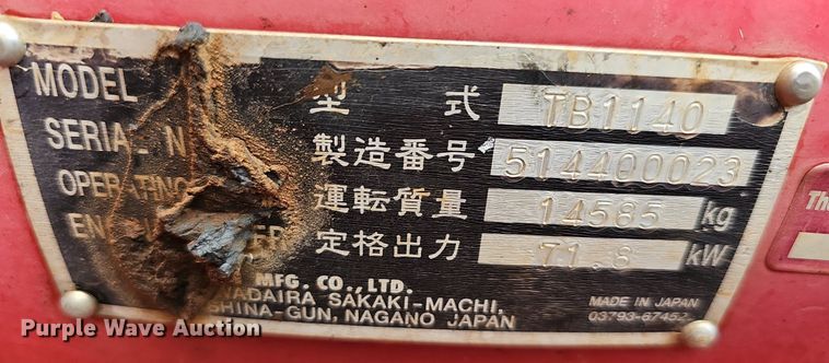 image for item NT9907 2013 Takeuchi TB1140  mini excavator