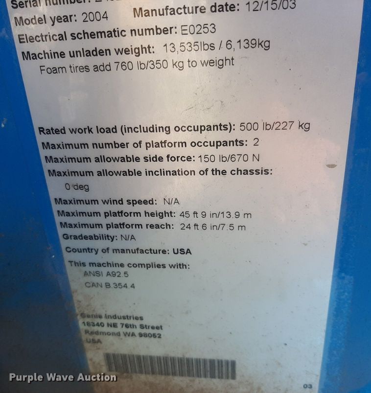 image for item IP9437 2004 Genie Z-45/25 boom lift