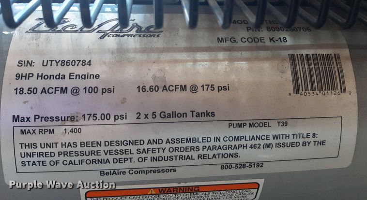 image for item IP9438 BelAire TH908 air compressor