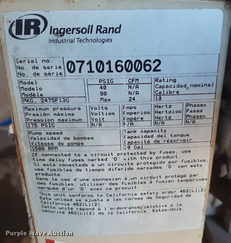 image for item IP9439 Ingersoll Rand 2475 air compressor