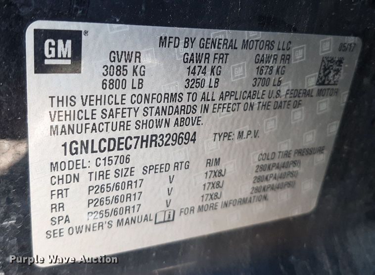 image for item NH9396 2017 Chevrolet Tahoe Police SUV