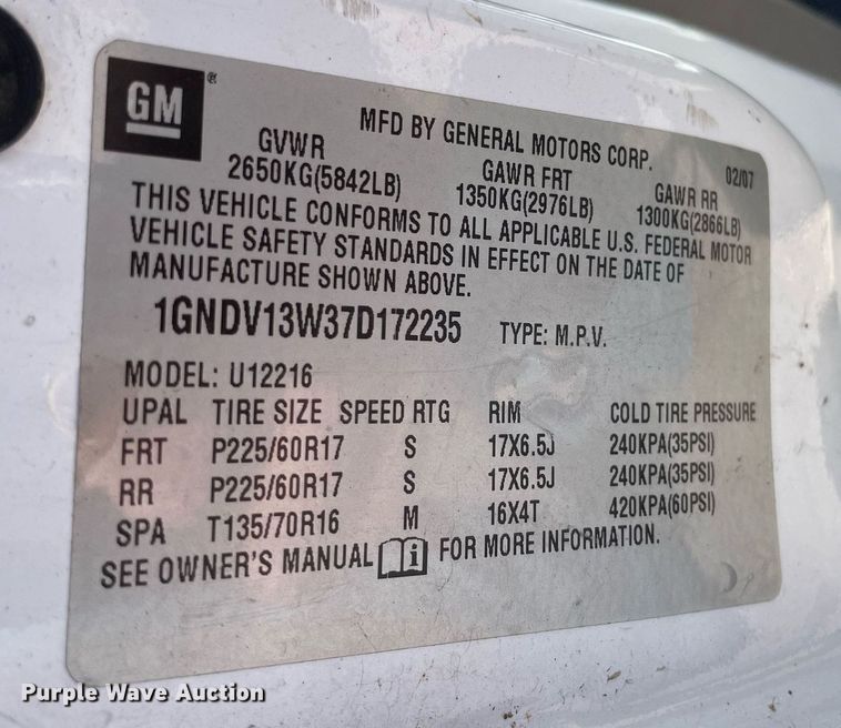 image for item NH9407 2007 Chevrolet Uplander van