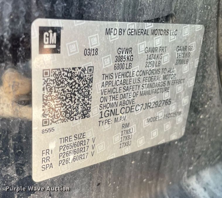 image for item NY9643 2018 Chevrolet Tahoe Police SUV