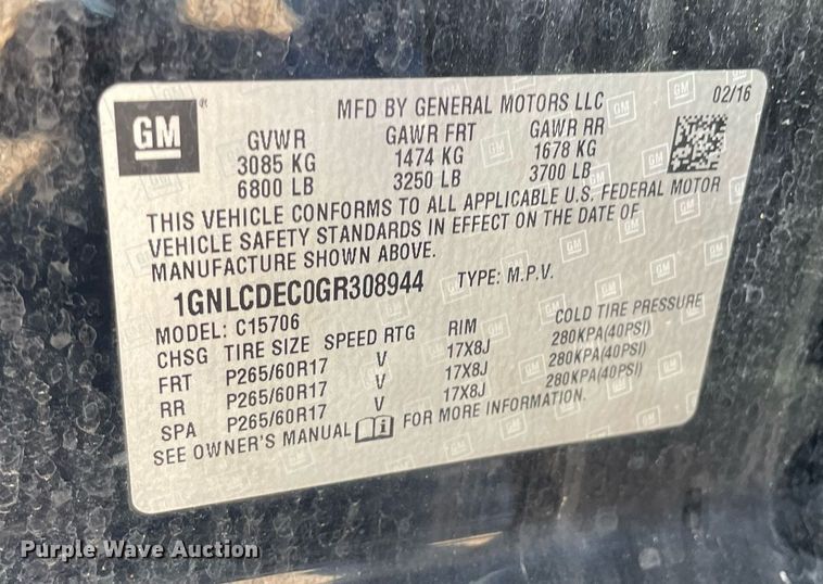 image for item NY9647 2016 Chevrolet Tahoe Police SUV