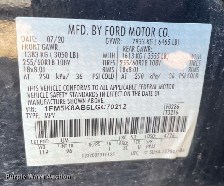 image for item NY9650 2020 Ford Explorer Police Interceptor SUV