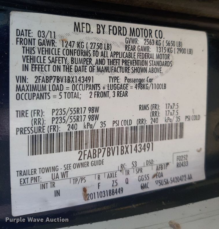 image for item NY9655 2011 Ford Crown Victoria Police Interceptor 