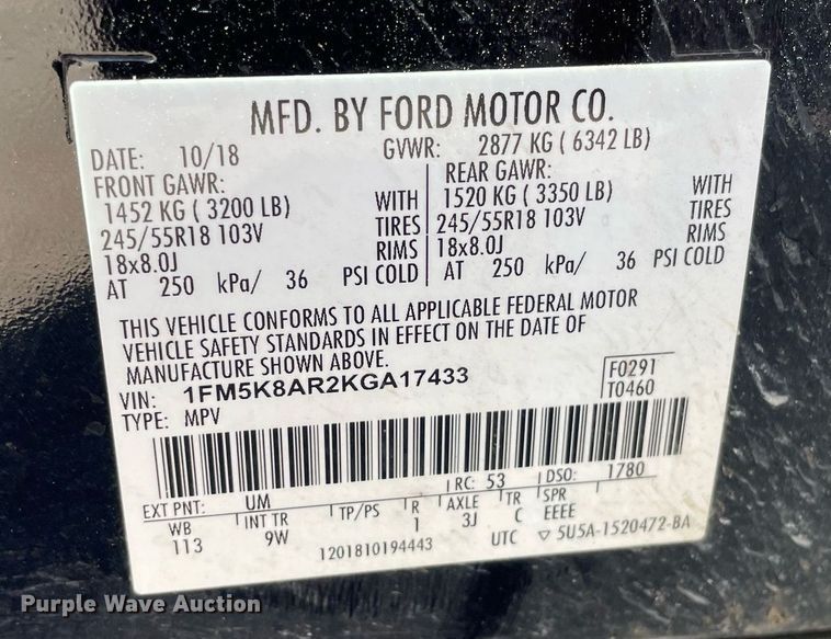 image for item NY9656 2019 Ford Explorer Police Interceptor SUV