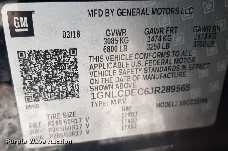 image for item NY9667 2018 Chevrolet Tahoe Police SUV