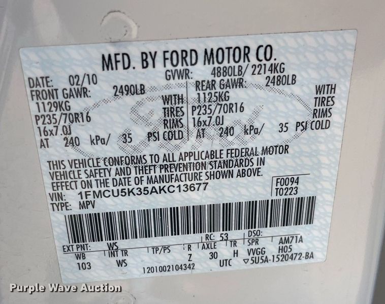 image for item NY9670 2010 Ford Escape Hybrid SUV
