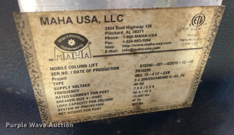 image for item NY9700 (4) Maha MCL 15-4LF column lifts 