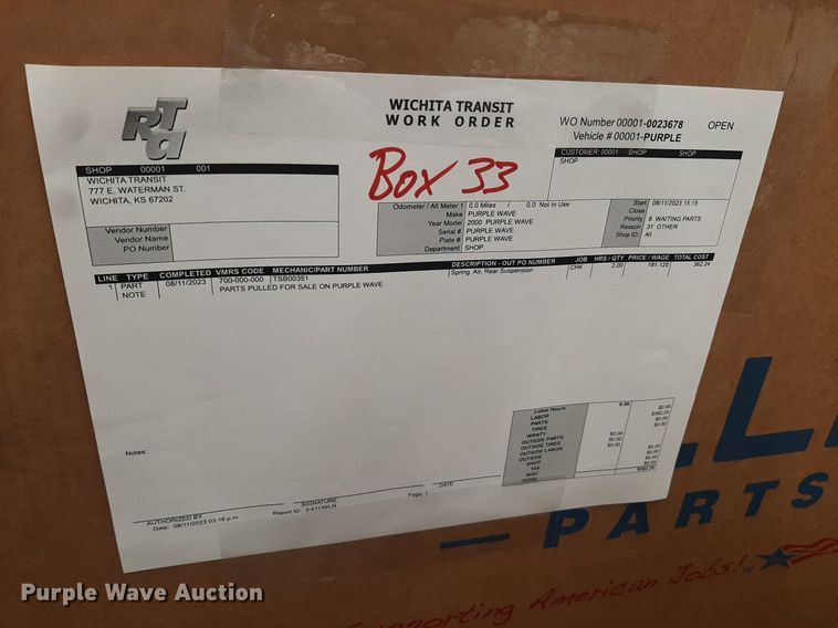 image for item NY9701 Approximately 33 boxes of transit bus parts