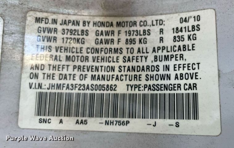 image for item NY9702 2010 Honda  Civic 