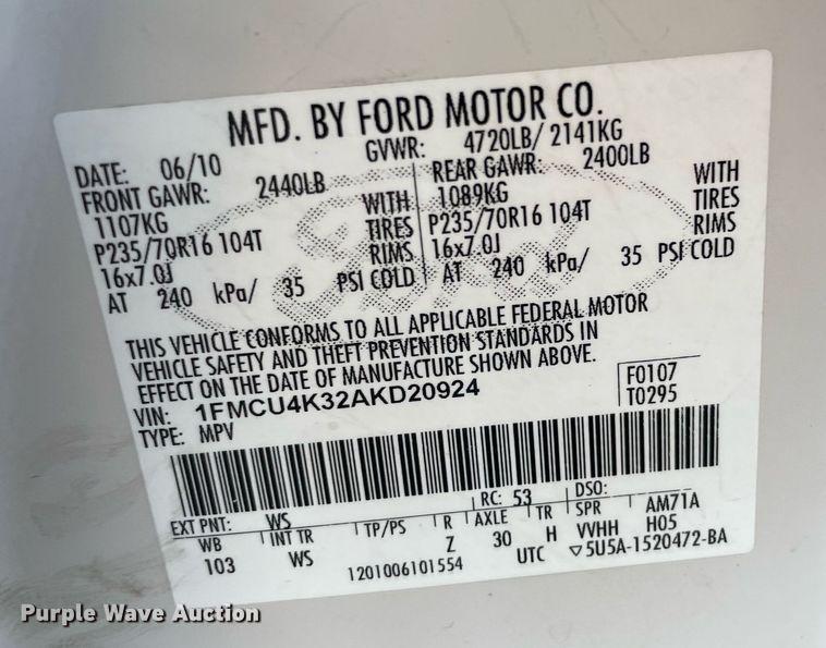 image for item NY9703 2010 Ford  Escape SUV