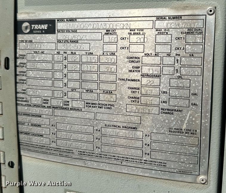 image for item DQ1395 Trane RTAA0804XN01A3D0BFGKN  chiller