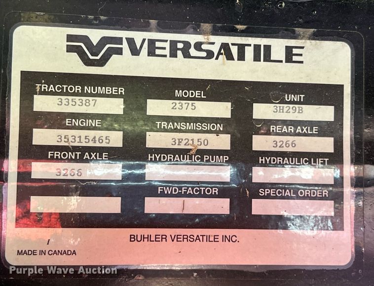 image for item DQ2153 2013 Versatile 2375  4WD tractor
