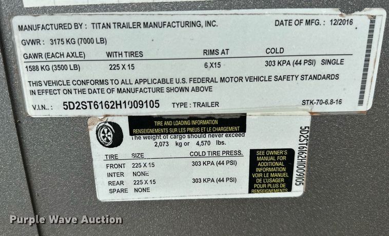 image for item OC9164 2016 Titan Low Pro  livestock trailer