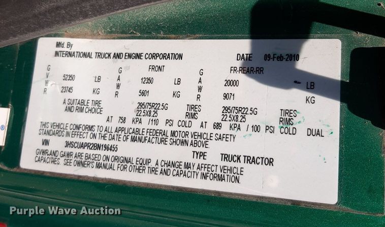 image for item DO3115 2011 International Pro Star Premium  semi truck