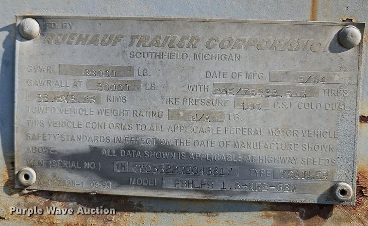 image for item DP2349 1994 Fruehauf FBHLP9 1.5-NF2-53N  dry van trailer