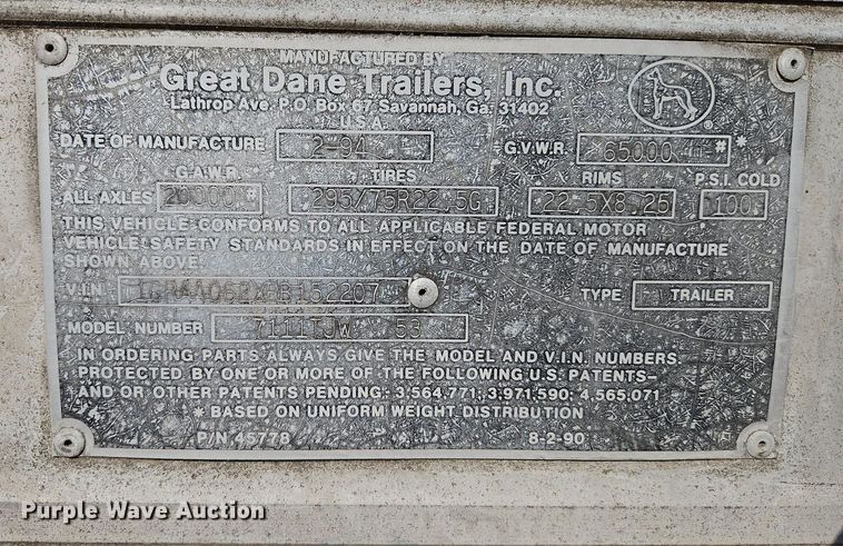 image for item DP2350 1994 Great Dane 7111TUW 53  dry van trailer