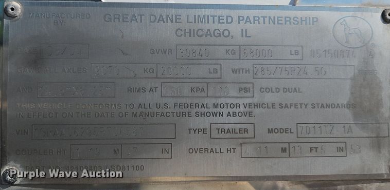 image for item DP2352 2005 Great Dane 7011TZ-1A  dry van trailer