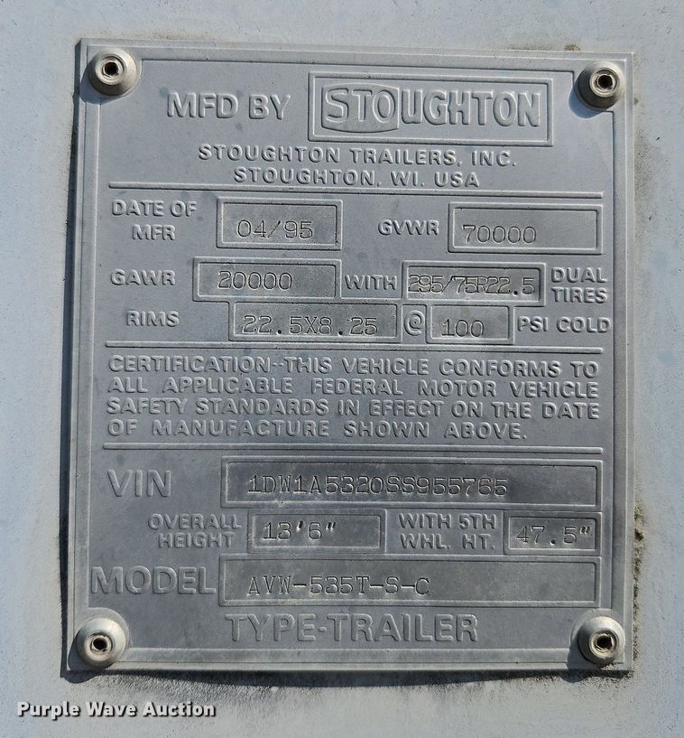 image for item DP2353 1995 Stoughton AVW-535T-S-C  dry van trailer