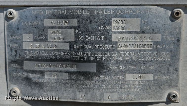 image for item DP2354 1995 Trailmobile  dry van trailer