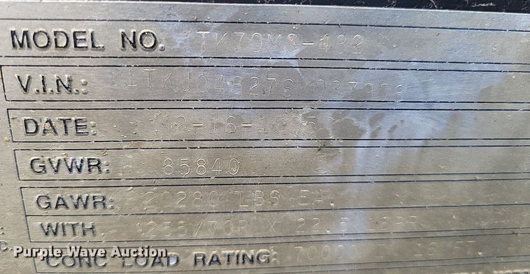 image for item DP5234 1996 Trail King TK70MG-482  lowboy equipment trailer