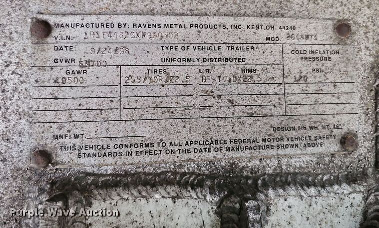 image for item DQ0137 1999 Ravens Metal Products 2648H74  drop deck equipment trailer