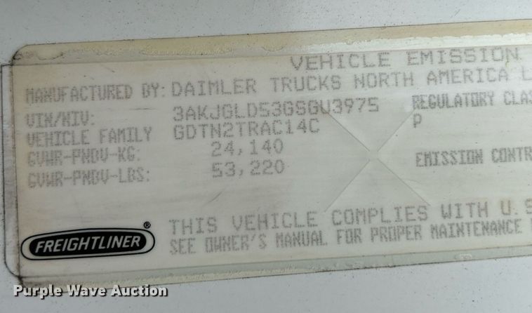 image for item DQ0877 2016 Freightliner Cascadia Evolution 125  semi truck