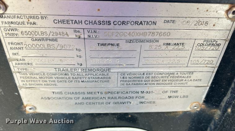 image for item DQ0897 2017 Cheetah  container trailer