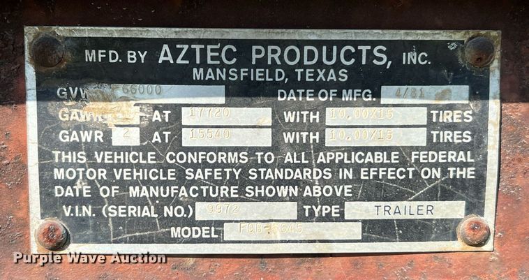 image for item DQ2148 1981 Aztec FCB-6645  drop deck equipment trailer