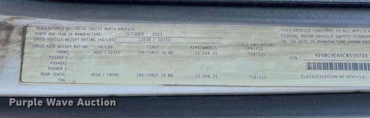 image for item DQ2177 2012 Volvo VNL  semi truck