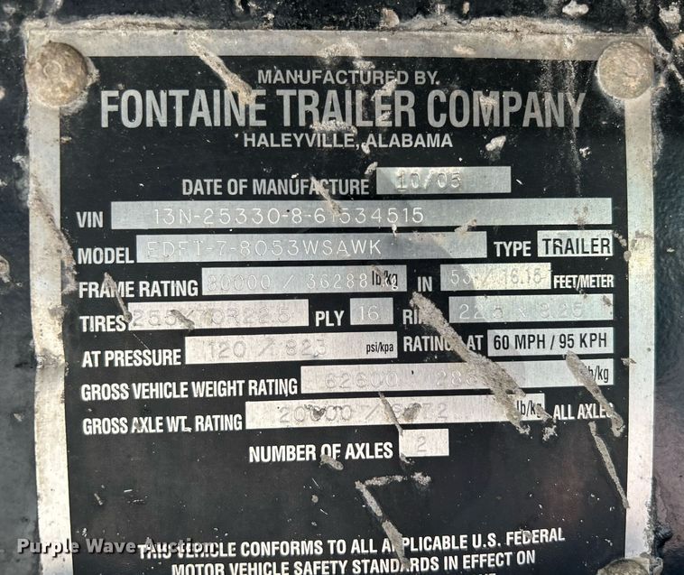 image for item KW9093 2006 Fontaine EDFT-7-8053WSAWK  drop deck trailer