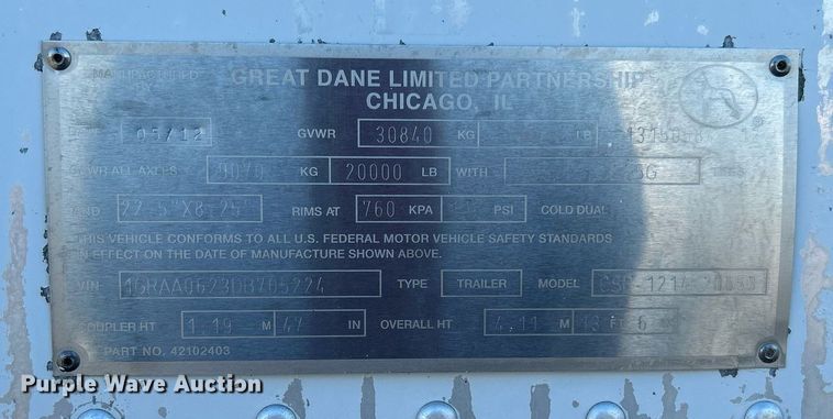 image for item KW9095 2013 Great Dane CSF-1214-20053  dry van trailer