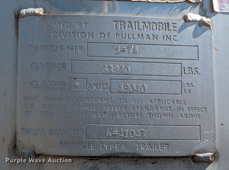 image for item LM9806 1974 Trailmobile T41I1CBF  tank trailer