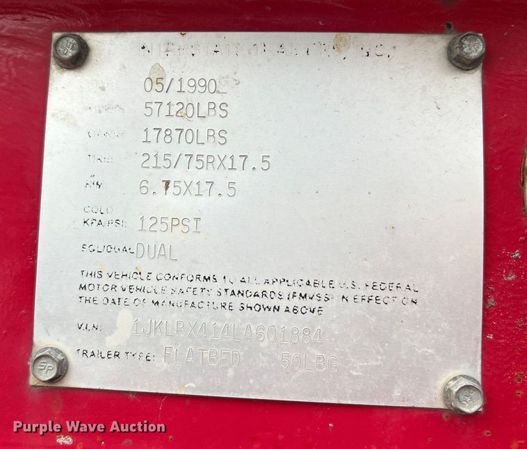 image for item NL9490 1990 Interstate 50LBG  drop deck equipment trailer