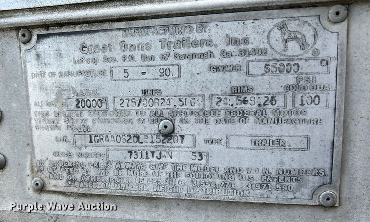 image for item NL9519 1990 Great Dane 7311TJWN 53  dry van trailer