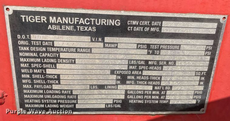 image for item NT9486 2010 Tiger Manufacturing  tank trailer
