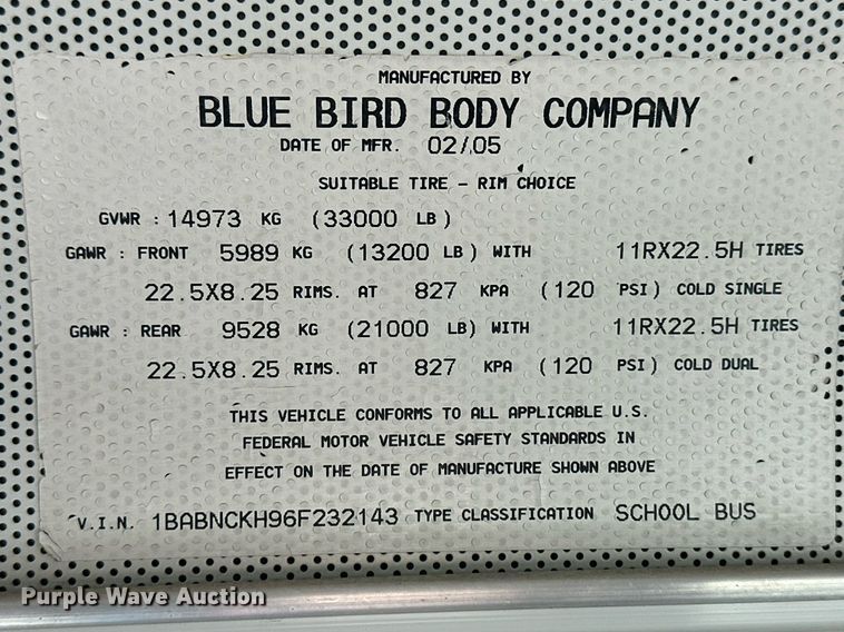 image for item DM2607 2006 Blue Bird  school bus