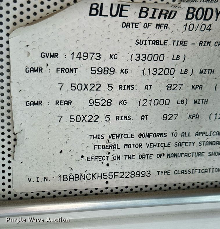 image for item DM2608 2005 Blue Bird  school bus