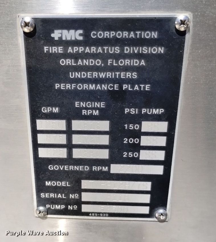 image for item DP3400 1989 Spartan CA26-2142  pumper fire truck