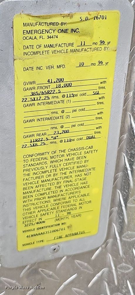 image for item DQ0129 1997 Emergency One Cyclone II  pumper fire truck