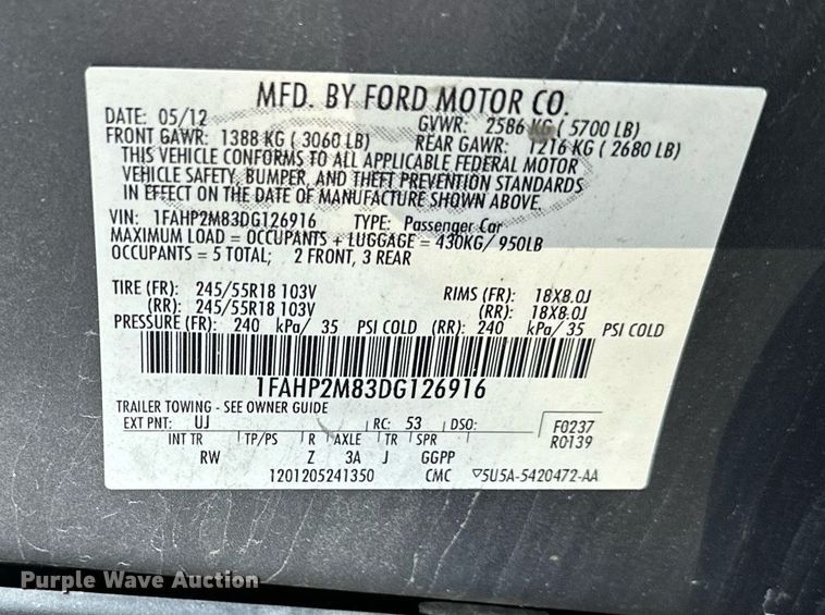 image for item DS2262 2013 Ford Taurus Police Interceptor