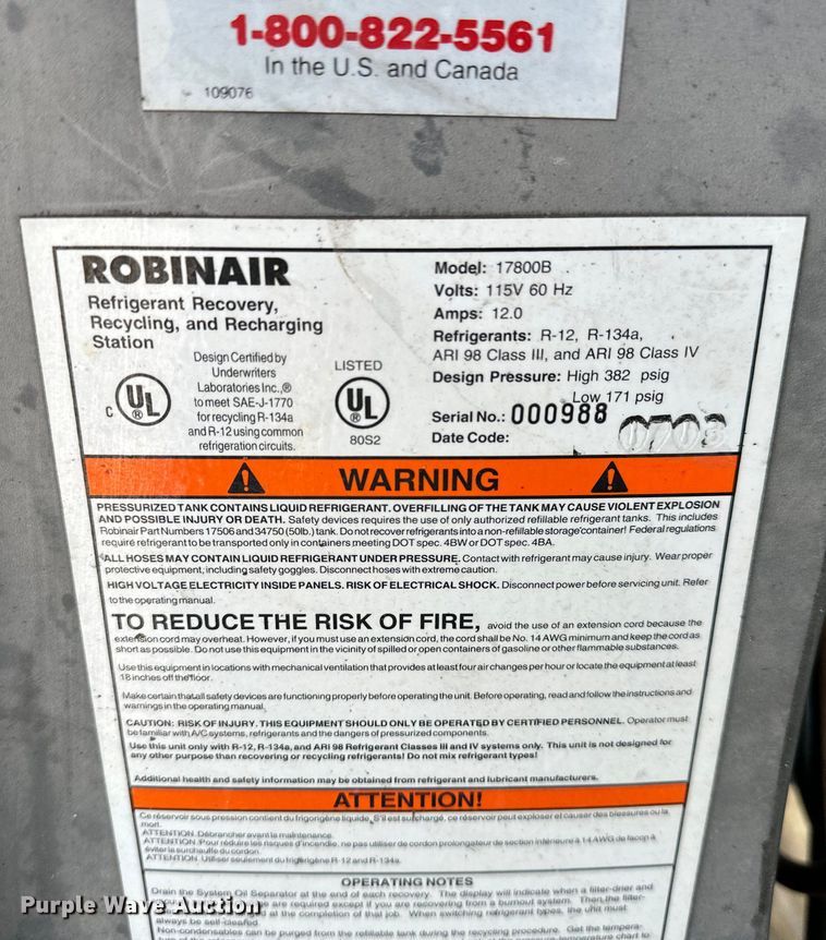 image for item GH9292 SPX Robinair 17800B  freon recovery system