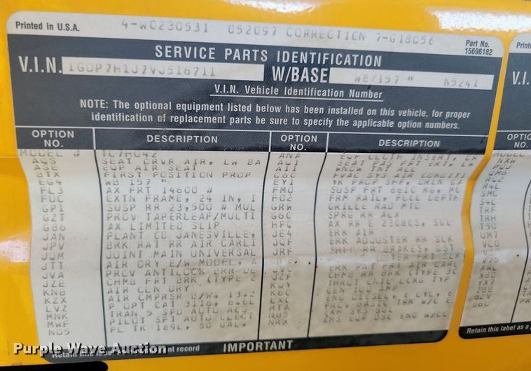 image for item IQ9875 1997 GMC C8500  dump truck