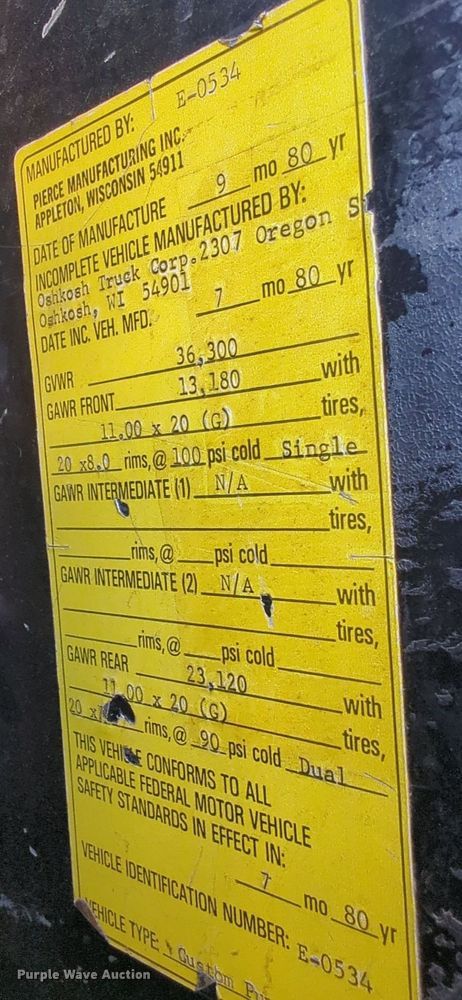 image for item KB9413 1979 Pierce  pumper fire truck