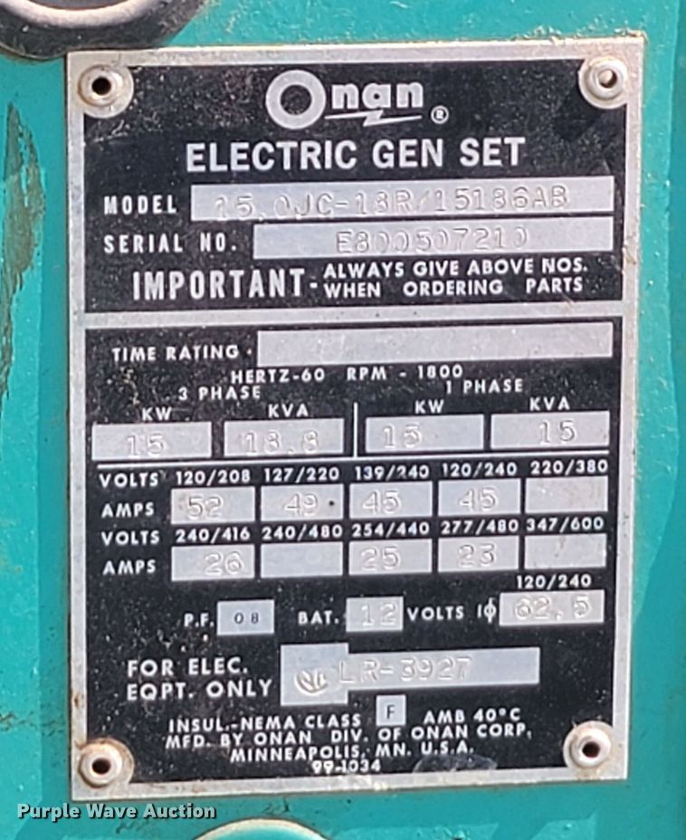 image for item KS9267 Onan 15.OJC-18R/15186AB  generator