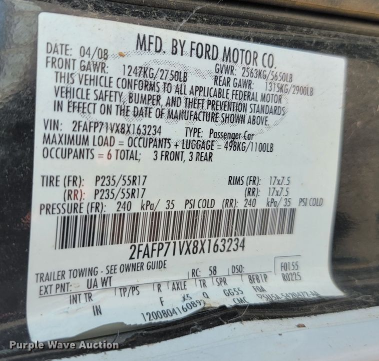 image for item KS9268 2008 Ford Crown Victoria Police Interceptor