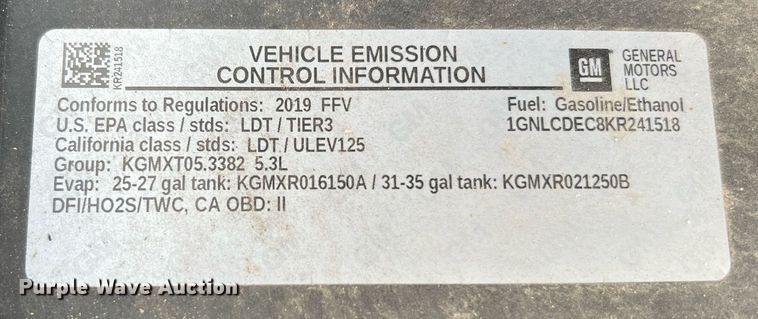 image for item LF9395 2019 Chevrolet Tahoe Police  SUV