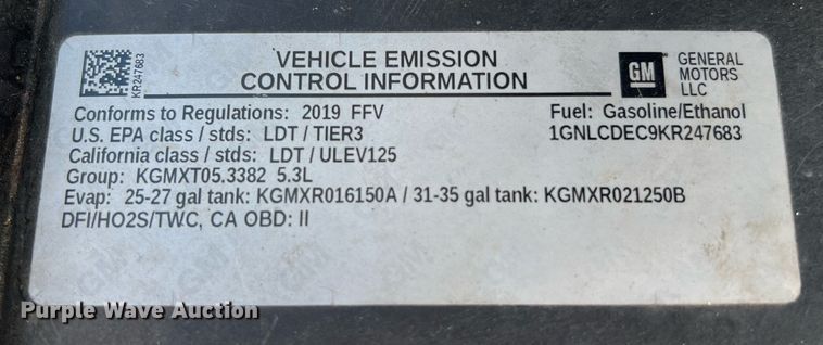 image for item LF9401 2019 Chevrolet Tahoe Police  SUV